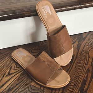Sorel Tan Leather/Suede Flat Sandals Sz 9